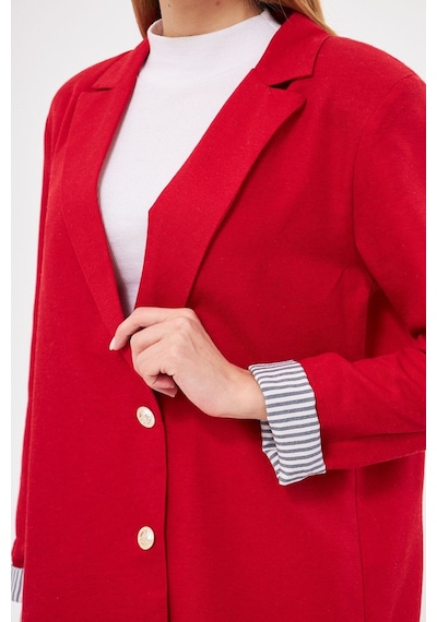 Armonika Kadın Kırmızı Kruvaze Yaka Kolu Katlama Detaylı Oversize Vatkalı Blazer Ceket Arm-25k001015
