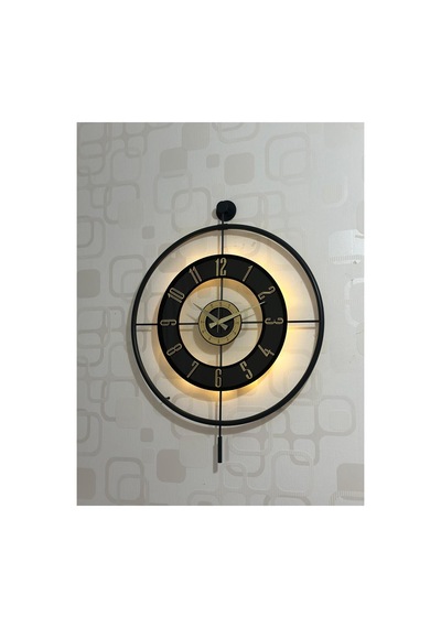 Pey Aksesuar Metal Camlı Duvar Saati 60x80 Cm Büyük Boy Işıklı Gerçek Cam Siyah-şeffaf-siyah-gold M61-siyah-şeffaf-siyah-gold