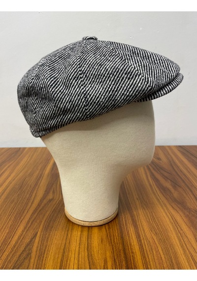 Hamze Peaky Blinders Model İngiliz Tarz Kaşe Kumaş Çizgili Kasket Şapka Siyah