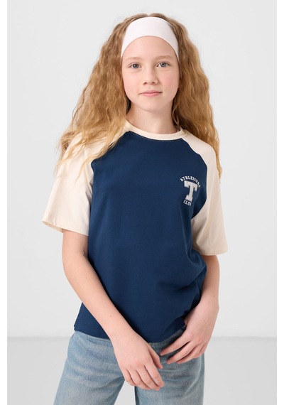 Parlament O Yaka Pamuklu Baskılı Oversize Fit Kız Çocuk T-shirt - 75179 Lacivert