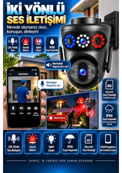 8mp Dual Lens Wifi Ptz Dış Mekan Güvenlik Kamerası Renkli Gece Görüş İnsan Takip Ip66 Rj45