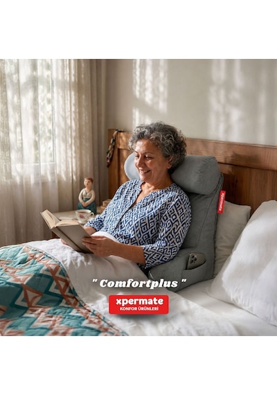 Xpermate TV Yastığı Kollu Okuma Yastığı Sırt Destek Yastığı Yatakta Oturma Kitap Okuma Yastığı Antrasit