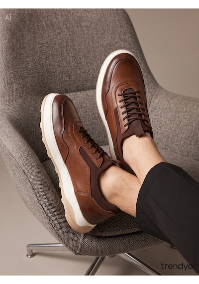 Aren Hakiki Deri Kahverengi Erkek Ayakkabı Günlük Casual Sneaker