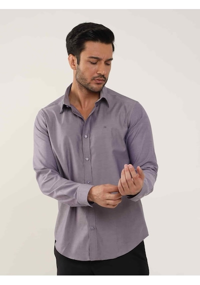 Dufy Mor Erkek Slim Fit Düz Brent Düğmeli Yaka Uzun Kol Gömlek - 102459-mor Mor