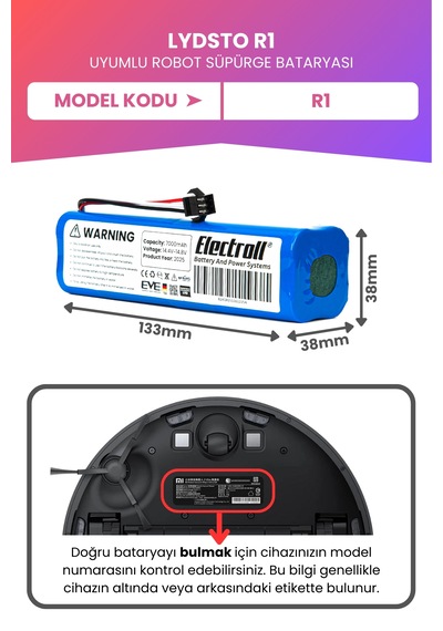 Lydsto R1 Vacuum Uyumlu Batarya Maksimum Kapasite 7000mah