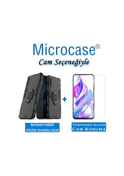 Huawei P Smart Pro 2019 Batman Yüzük Standlı Kılıf + Cam (Seç)
