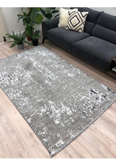 Gri Siyah Çift Taraflı Modern Yıkanabilir Antibakteriyel Halı - Yo10407a Gri - Syah