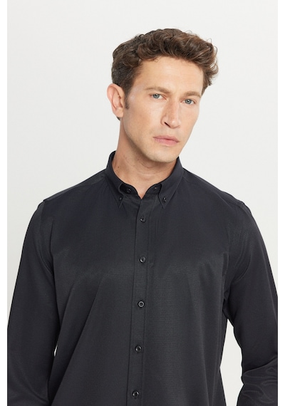 AC&Co / Altınyıldız Classics Erkek Sıyah Pamuklu Tailored Slim Fit Dar Kesim Düğmeli Yaka Armürlü Gömlek Siyah AC&Co / Altınyıldız Classics Erkek Sıyah Pamuklu Tailored Slim Fit Dar Kesim Düğmeli Yaka Armürlü Gömlek Siyah