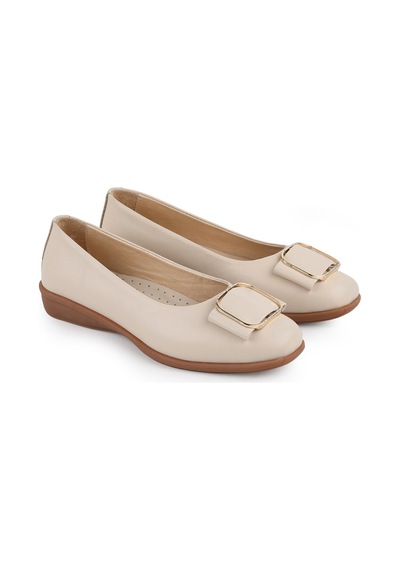 Libero L076.3101 Hakiki Deri Tokalı Esnek Kauçuk Taban Kadın Loafer Casual Ayakkabı Bej