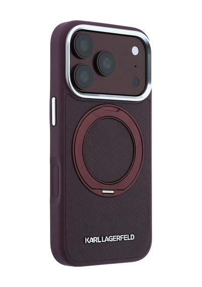 Apple iPhone Uyumlu 18 Pro Kılıf Karl Lagerfeld Lisanslı M-safeli Metal Logo Pu Saffiano 360 Standlı Kapak Bordo