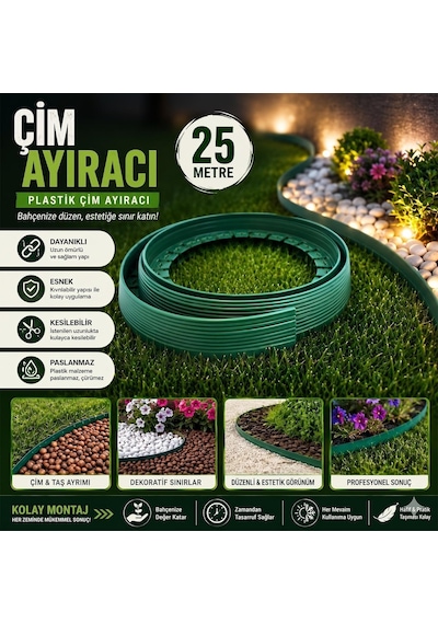25 Metre Plastik Çim Ayracı Ayıraç Esnek Peyzaj Bordürü Park Bahçe Çim Bitki Yayılım Önleme Aparatı Genel