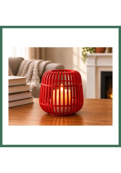 En-cag 3d Baskı Modern Kafes Tasarımlı Dekoratif Mumluk - Tealight Mumluk, Masaüstü Ev Ve Ofis Dekoru-kırmızı Bss