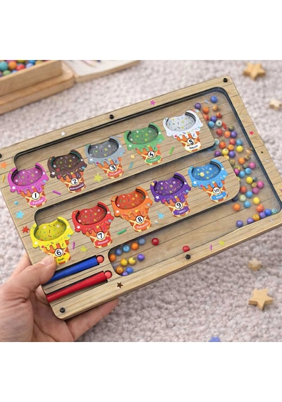 Tineke Manyetik Eğitici Renkli Sayma Eşleştirme Labirenti Eğitim Oyuncağı Ahşap Montessori Oyunu Dondurma