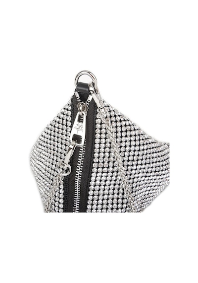 Nas Bag Kadın Çapraz Çanta White Diamond Gümüş Taşlı Şık Çift Askılı Üçgen Çanta Gümüş