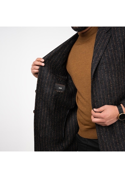 Sir Çizgili Erkek Regular Fit Kaşe Kaban
