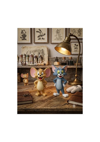 3d Tom Ve Jerry Figür 2 Li Boyama Seti - Kendin Boya Hobi Ve Etkinlik Seti - Akrilik Boya + 4 Fırça