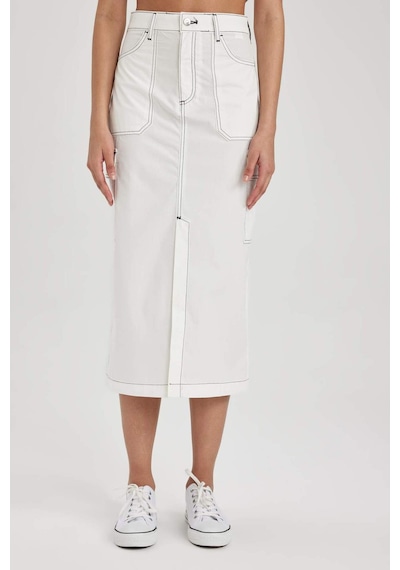 Defacto Coool Kargo Fit Poplin Midi %100 Pamuk Etek A8605AX23SMWT32 Beyaz