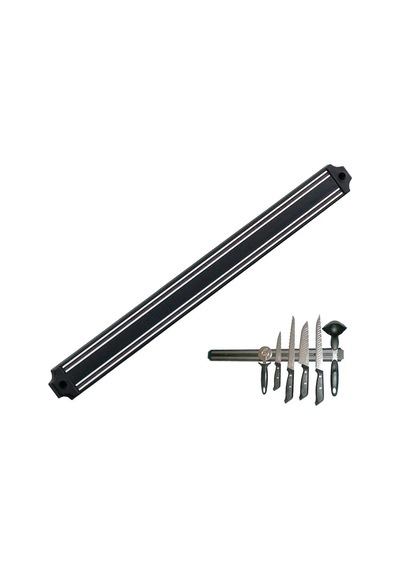 Mutfak Duvarına Monte Mıknatıslı Geniş Bıçak Tutucu Stand - 55 Cm - Siyah - Paslanmaz Çelik Stantart