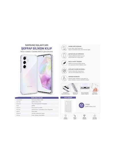 Samsung Galaxy A35 Uyumlu Şeffaf Silikon Kılıf Darbe Emici, İnce Ve Esnek Koruma