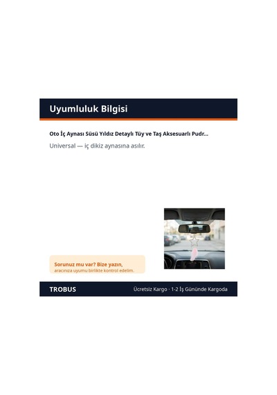 Trobus Oto İç Aynası Süsü Yıldız Detaylı Tüy Ve Taş Aksesuarlı Pudra Pembe