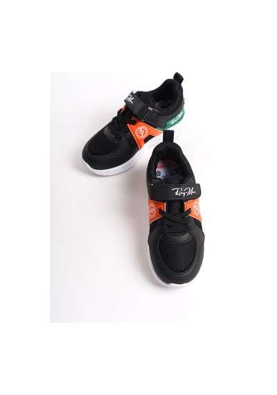 Daxtors Garantili Ray Max Günlük Ortopedik Çocuk Unisex Sneaker Spor Ayakkabı Siyah-oranj