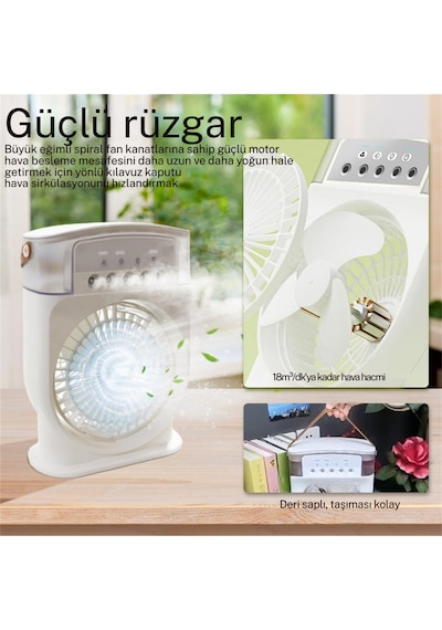 Vanilatör Şarjlı 600 Ml Su Hazneli Taşınabilir Masaüstü Vantilatör - Güçlü Fan Ve 2000 Mah Pil