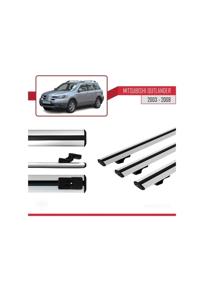 Mitsubishi Outlander 2003-2008 Arası İle Uyumlu Basic Model Ara Atkı Tavan Barı Gri 3 Adet