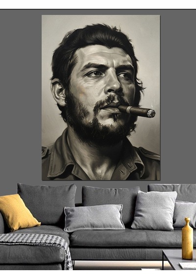 Puro İçen Che Guevara Dekoratif Kanvas - Mdf Ahşap Tablo