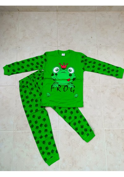Bilge Trend Kurbağa Prens %100 Pamuklu Penye Çocuk Pijama Takımı Yeşil