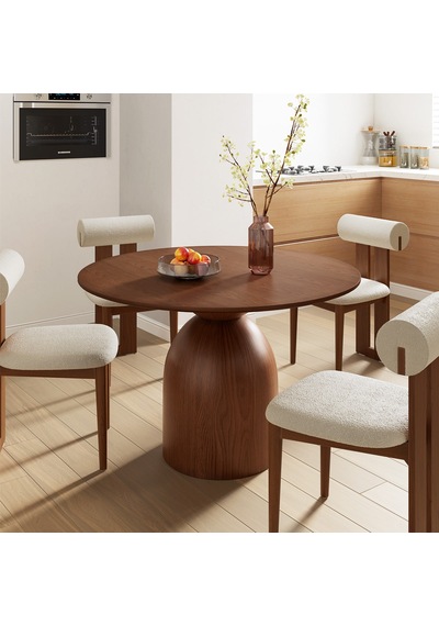 Elera İskandinav Doğal Ahşap Mutfak Masası 120x120 Ceviz