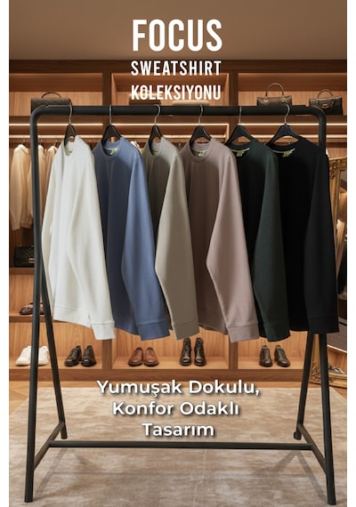 Goffra Erkek Focus Esnek Kumaş Yumuşak Dokulu Günlük Sweatshirt Siyah M401-r0342-06