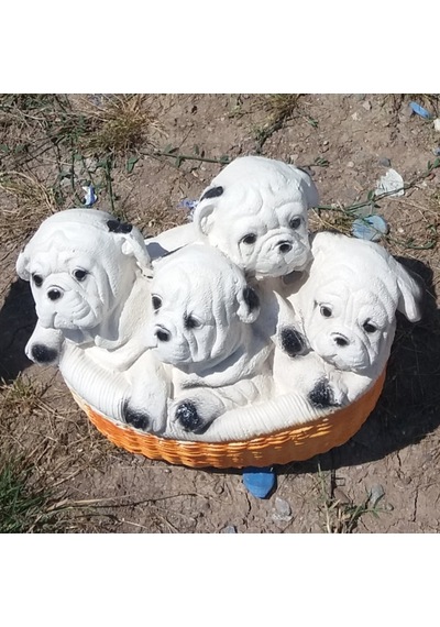 M3 4 Dört Köpek Yavrusu Iç Dış Mekan 40Cm Bahçe Köşe Ev Heykeli Beyaz - Venge