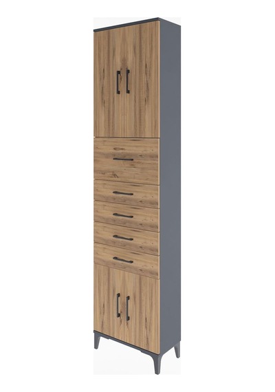 Arges Dolap 3 Raflı 5 Çekmeceli 4 Kapaklı 60x30x243 Antrasit-çam Antrasit