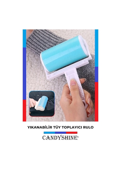 Candyshine Yıkanabilir Kedi Köpek Tüy Saç Kıl Temizleyici Toz Toplayıcı Rulo Beyaz - Mavi