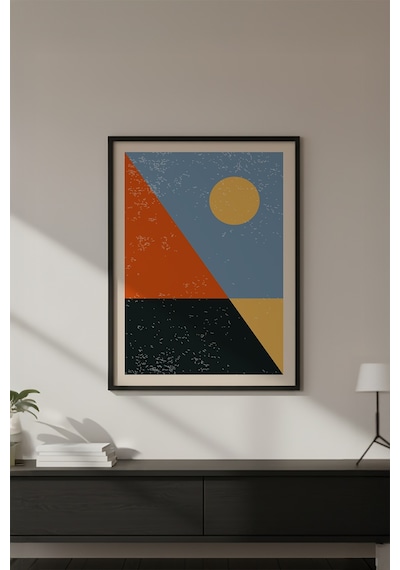 Huhuli Ahşap Siyah Çerçeveli Soyut Geometrik Desenli Tablo Huhu588
