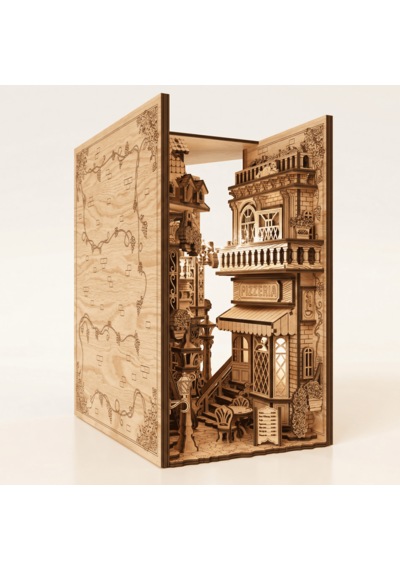 European Alley Book Nook Ahşap Maket Seti Avrupa Sokağı Peri Led'li Kitaplık Dekoru