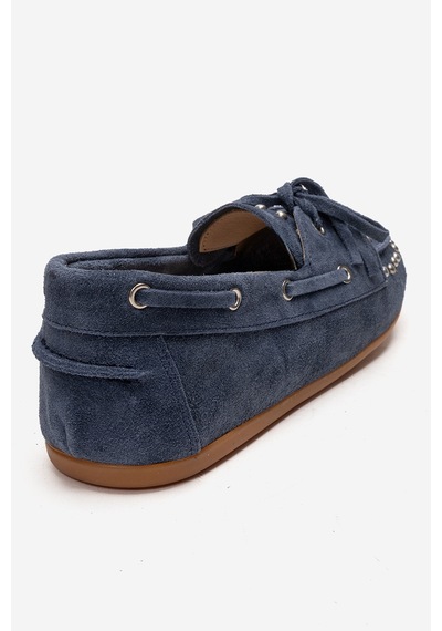 Luvishoes Cuesta Kot Mavi Süet Hakiki Deri Troklu Bağcıklı Kadın Loafer Ayakkabı