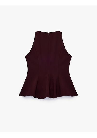 Koton Slim Fit Bisiklet Yaka Kolsuz Peplum Bluz Bordo 7wak60033pw
