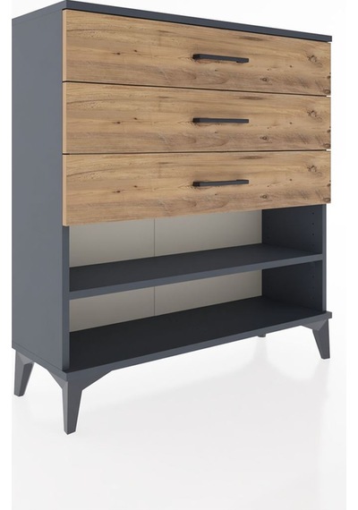 Arges Şifonyer Tek Raflı 3 Çekmeceli 88x30x96 Antrasit-çam Antrasit