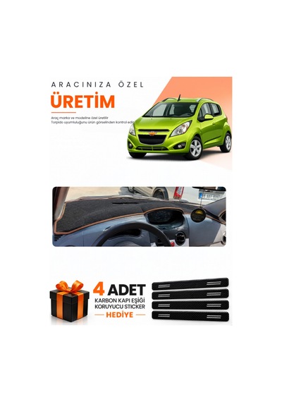 Chevrolet Spark 2009-2015 Uyumlu Torpido Koruma Örtüsü Oto Kılıfı - Siyah Kahverengi