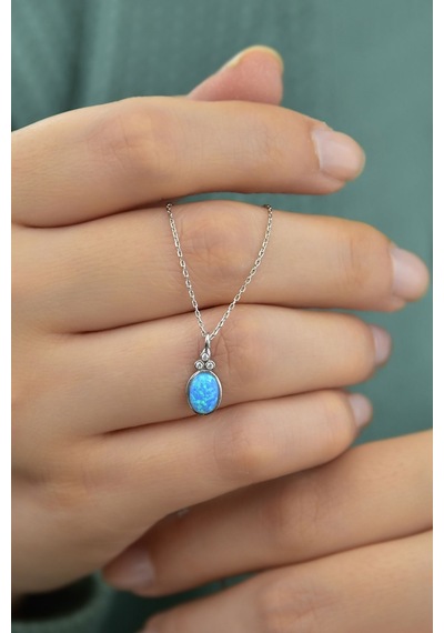Papatya Silver 925 Ayar Gümüş Rodyum Kaplama Opal Damla Kolye