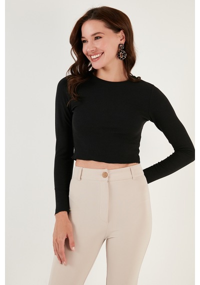 Lela Dar Kesim Bürümcük Kumaş Fitilli Crop Bayan Bluz 5865416 Siyah Lela Dar Kesim Bürümcük Kumaş Fitilli Crop Bayan Bluz 5865416 Siyah