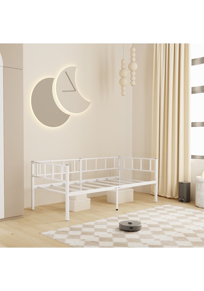 Zenit Metal Karyola Beyaz, Korkuluklu Karyola, Daybed, Ölçü Seçe Tek Kişilik