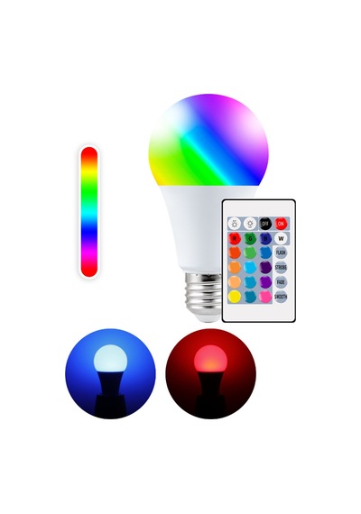 Uzaktan Kumandalı Renk Değiştiren Tasaruf Ampul Rgb 9w Beyaz Dahil 16 Renkli Beyaz