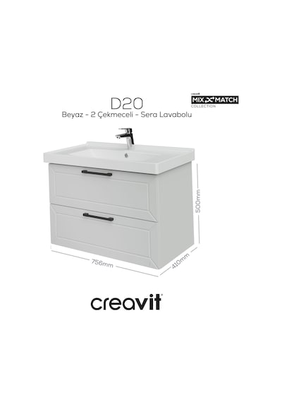 Creavit D20 80 Cm İki Çekmeceli Lavabo Dolabı Beyaz Lake Beyaz Creavit D20 80 Cm İki Çekmeceli Lavabo Dolabı Beyaz Lake Beyaz