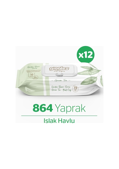 Giggles Islak Havlu 72'li Yeşilçay 12 Paket 864 Mendil