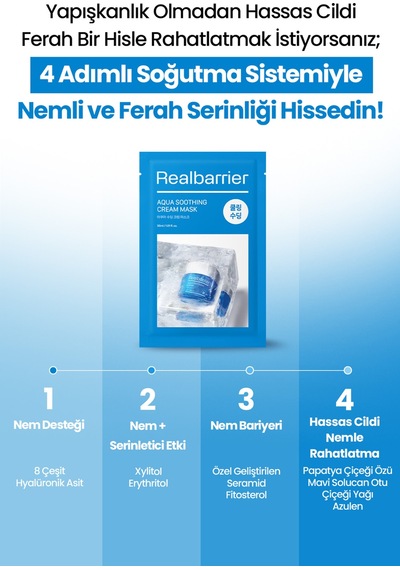 Hassas Cildi Serinleten Nemlendirici Krem İçeren Kağıt Maske Realbarrıer Aqua Soothing Cream Mask