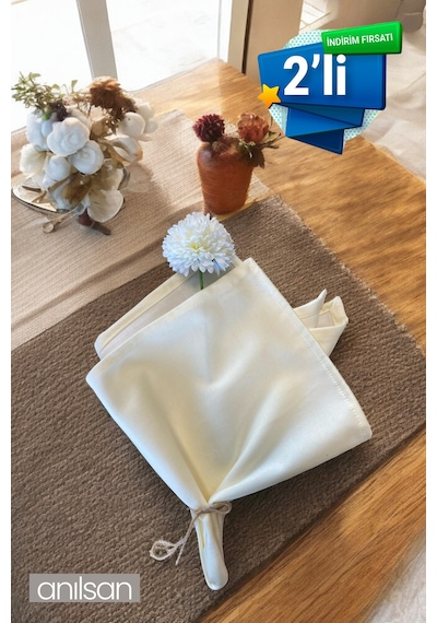 2 Li %100 Pamuk Kumaş Peçete Beyaz 50x50 Cm Mutfak Bezi Sofra Sunum Servis Peçetesi