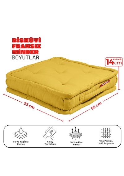 Xpermate Bisküvi Minder Petek Önü Fransız 55x55x14 Sarı