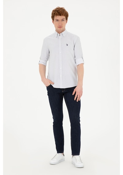 U.S. Polo Assn. Erkek Lacivert Desenli Beyaz Gömlek 50288674-VR033